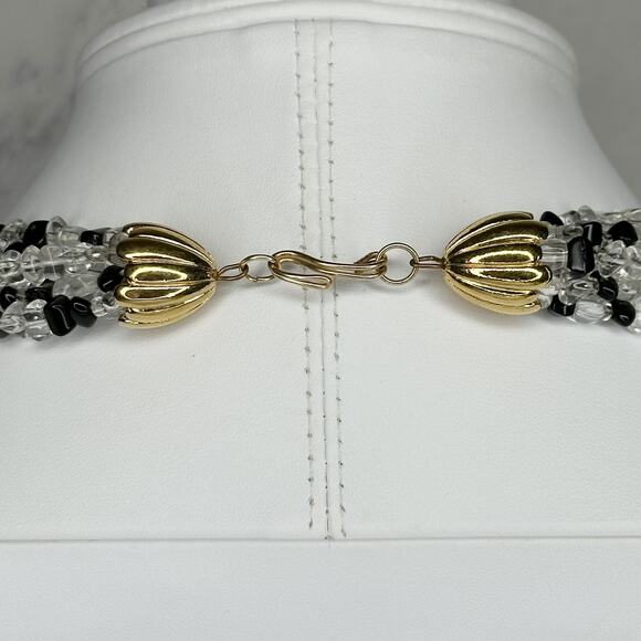 Black Clear Beaded Multi-Strand Arrow Pendant Statement Necklace ✨ - Picture 5 of 10